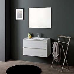 Kiamami Valentina MEUBLE DE SALLE DE BAIN BERLIN 80 CM AVEC DEUX TIROIRS GRIS PROMENADE ET LAVABO EN CERAMIQUE 