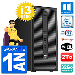 PC Tour HP EliteDesk 800 G2 Intel i3-6100 RAM 32Go Disque Dur 2To Windows 10 Wifi · Occasion 