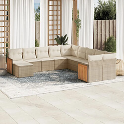 Maison Chic Salon de jardin 11 pcs avec coussins | Ensemble de Table et chaises | Mobilier d'Extérieur beige résine tressée -GKD61224