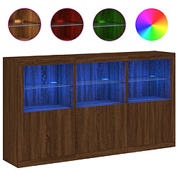 Maison Chic Commode Buffet - Meuble de rangement avec lumières LED chêne marron 181,5x37x100 cm -GKD53220