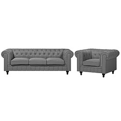 Beliani Ensemble canapé et fauteuil en tissu gris 4 placesCHESTERFIELD Big 