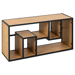 Toilinux Etagère murale 4 niches en MDF et Métal - L.95cm x P.35cm x H.45cm - Beige et Noir