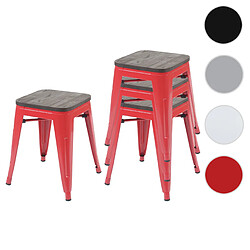 Mendler 4x Tabouret HWC-A73, avec siège en bois, métal, style industriel, empilable  ~ rouge