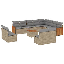 vidaXL Salon de jardin avec coussins 13 pcs beige résine tressée