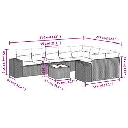 Avis vidaXL Salon de jardin 10 pcs avec coussins noir résine tressée