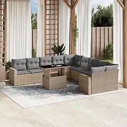 vidaXL Salon de jardin 11 pcs avec coussins beige résine tressée 