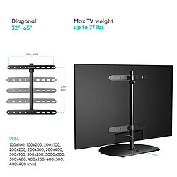 ONKRON Pied de Table Verre Trempé pour 32" - 65" Tele, Support TV sur Pied Pivotant de 35 kg - Pied TV Universel VESA 100x100 - VESA 400x400/Hauteur Réglable Support TV Montage sur Table PT2-B Noir