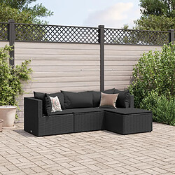 vidaXL Salon de jardin 4 pcs avec coussins Noir Résine tressée 