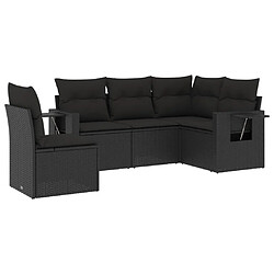 vidaXL Salon de jardin 5 pcs avec coussins noir résine tressée