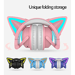 Avis Universal Boucles d'oreilles de chat de casque de jeu autour du son RVB LED élimination du bruit de lumière 5.0 Bluetooth (rose)