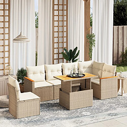 vidaXL Salon de jardin avec coussins 7 pcs beige résine tressée 