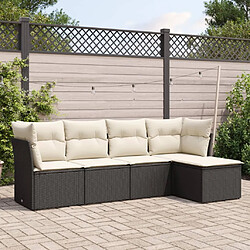 vidaXL Salon de jardin 5 pcs avec coussins noir résine tressée 