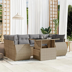 vidaXL Salon de jardin avec coussins 7 pcs beige résine tressée 