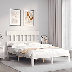 Avis Maison Chic Cadre/structure de lit avec tête de lit pour adulte - Lit Moderne Chambre blanc 140x190 cm bois massif -MN10762