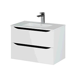 Pegane Meuble de salle de bain 2 tiroirs en mélamine coloris blanc brillant - Longueur 81 x profondeur 46 x Hauteur 57 cm 