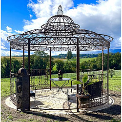 L'Héritier Du Temps Grande Tonnelle Kiosque de Jardin Pergola Abris Rond Gloriette en Fer Forgé et Fonte Marron 340x370x370cm