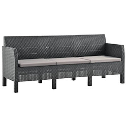 Maison Chic Canapé à 3 places,Canapé droit,Sofa,Banquette de jardin avec coussins Anthracite PP Rotin -GKD404378