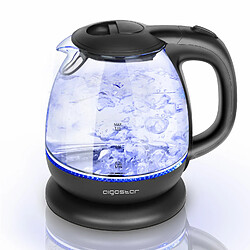 Aigostar Elfin - Bouilloire compacte de 1L et 2200W. Mini bouilloire en verre borosilicaté avec illumination LED bleue. Arrêt automatique et protection contre l’ébullition à vide, sans BPA.