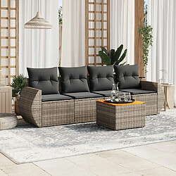 vidaXL Salon de jardin 5 pcs avec coussins gris résine tressée 