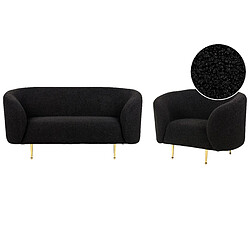 Beliani Ensemble canapé et fauteuil 3 places en tissu bouclé noir et doré LOEN