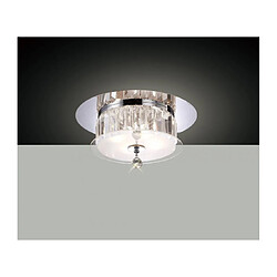 Luminaire Center Plafonnier Tosca rond 4 Ampoules chrome poli/verre/cristal Coloris : chrome poli, transparent/verre dépoli Coloris de l'abat jour : givré/transparent Diamètre en Cm : 35 Hauteur en Cm : 18 Poids en Kilos : 2,4 Nombre d'ampou