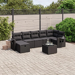 Maison Chic Ensemble Tables et chaises d'extérieur 8 pcs avec coussins,Salon de jardin noir résine tressée -GKD861359