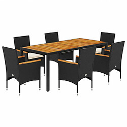 vidaXL Ensemble à manger de jardin et coussins 7pcs noir rotin acacia