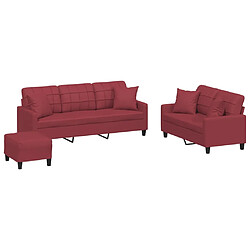 vidaXL Ensemble de canapés 3 pcs et coussins rouge bordeaux similicuir