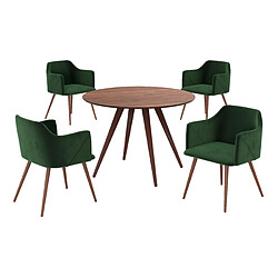 Rendez Vous Deco Table et chaises Liwa 4 personnes en velours vert et bois