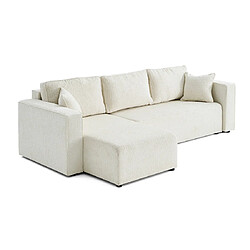 Bestmobilier Topaze - canapé d'angle réversible - 4 places - convertible avec coffre - en tissu velours relief Topaze - canapé d'angle réversible - 4 places - convertible avec coffre - en tissu velours relief - Ecru