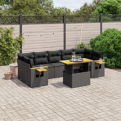 Maison Chic Ensemble Tables et chaises d'extérieur 8 pcs avec coussins,Salon de jardin noir résine tressée -GKD152534