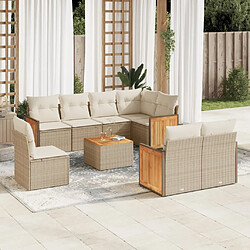 vidaXL Salon de jardin avec coussins 9 pcs beige résine tressée 