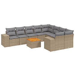 Maison Chic Salon de jardin avec coussins 10 pcs, Ensemble Tables et chaises de jardin, beige résine tressée -GKD987273