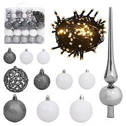 vidaXL Set de boules de Noël avec pic et 300 LED 120pcs Blanc et gris