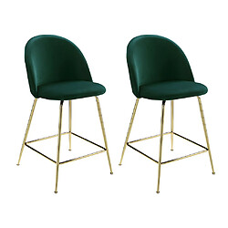 Vente-Unique Lot de 2 tabourets de bar en velours et métal doré - Vert - MELBOURNE