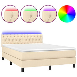 Sommier à lattes LED,Cadre à lattes de lit avec matelas pour Adulte Crème 140x190 cm Tissu -MN41267