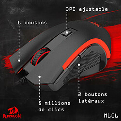 Souris Gamer Redragon NOTHOSAUR (M606) 6 boutons, 3200 DPI, optique, filaire USB, rétroéclairage LED