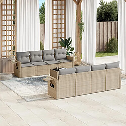 vidaXL Salon de jardin avec coussins 9 pcs beige résine tressée