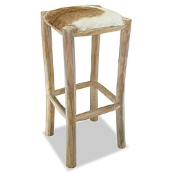 vidaXL Tabouret de bar Cuir véritable et bois de teck solide 