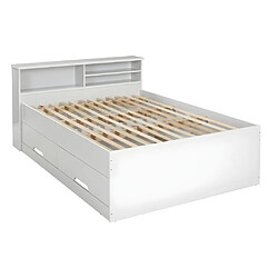 Acheter Vente-Unique Lit 140 x 190 cm avec tiroirs et rangements - Blanc - BORIS