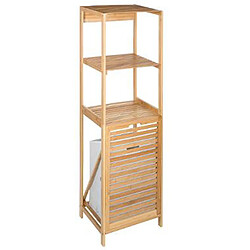 Etagère à 2 niveaux + panier à linge en bambou naturel - Dim : H.118 x l.35 x P.32 cm -PEGANE