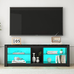 RAVAS Meuble TV LED avec 16 couleurs en verre pour salon et chambre - 140 x 35 x 47cm - Noir