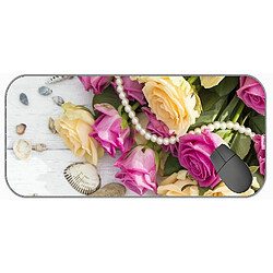 Universal (750x300x3) xxl grand tampon de souris professionnelle, souris professionnelle de la coque à fleurs de rose, bords cousus