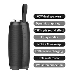 Universal Puissance Bluetooth 60W Haut-haut-parleur Bluetooth Portable étanche Portable pour PC Pannes d'ordinateur Subwoofer Boom Boom Boîte Musique Centre de musique Radio FM TF | Haut-parleurs portables (Noir)