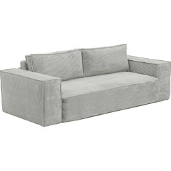 Vente-Unique Canapé 3 places convertible express en velours côtelé gris -Couchage 140 cm - Matelas 14 cm avec mémoire de forme - AMELIA pas cher