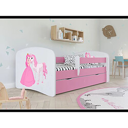 Lit Babydreams princesse rose cheval avec un tiroir sans matelas 140/70