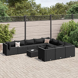 vidaXL Salon de jardin 11 pcs avec coussins noir résine tressée 