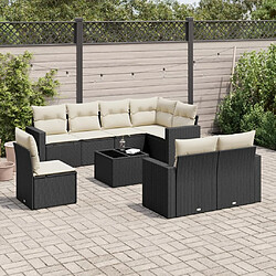 Maison Chic Ensemble Tables et chaises d'extérieur 9 pcs avec coussins,Salon de jardin noir résine tressée -GKD399110