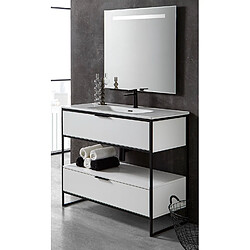 Pegane Meuble de salle de bain avec 2 tiroirs blanc brillant avec plan moulé + miroir - Longueur 60 x Hauteur 85 x Profondeur 46 cm 