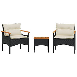 vidaXL Salon de jardin 3 pcs avec coussins noir résine tressée